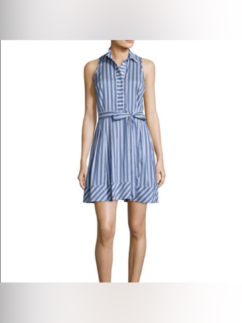 Milly Blue and White Striped Sleeveless Mini Shirt Dress